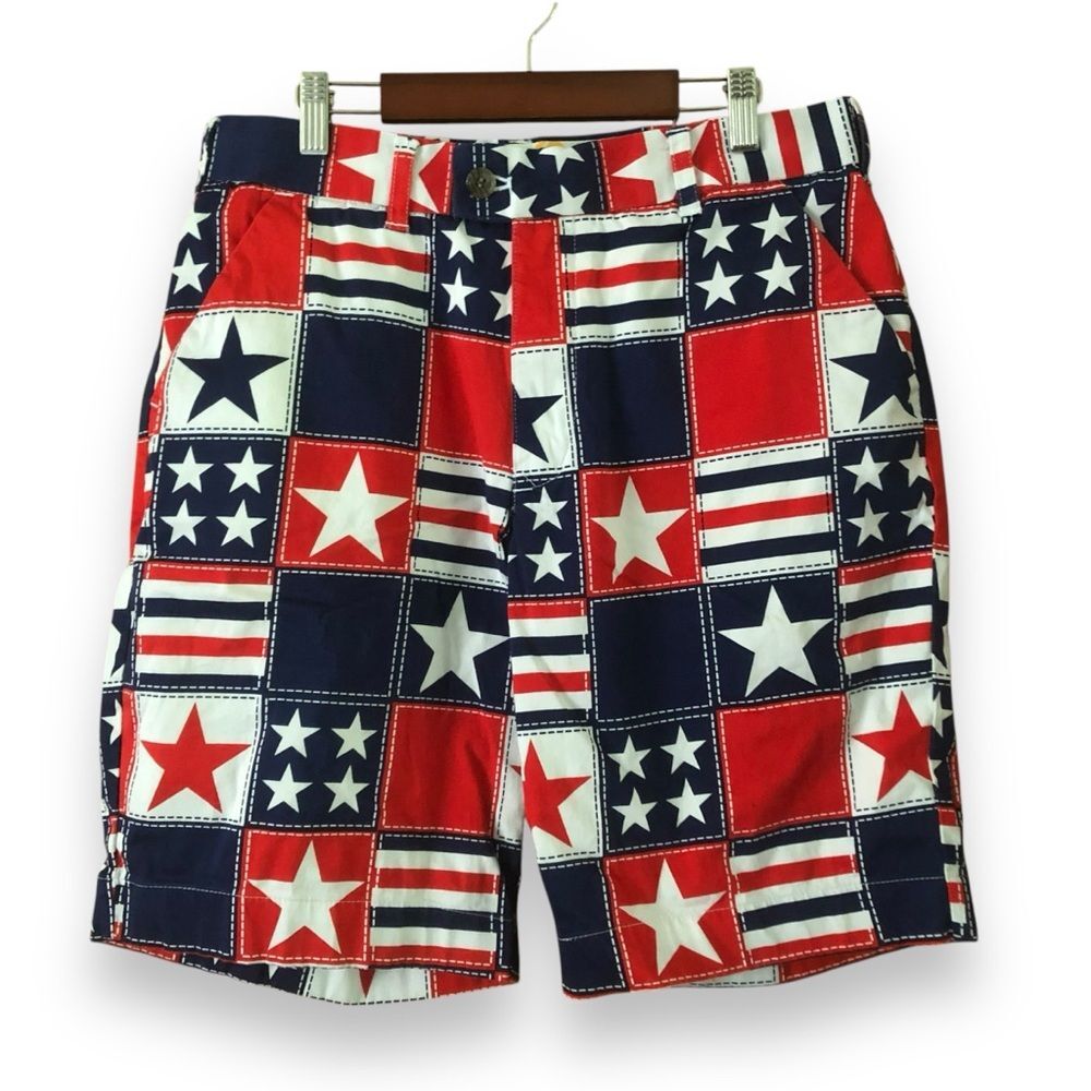 Loudmouth Golf Men's Red White and Blue Stars and Stripes Shorts Size 32